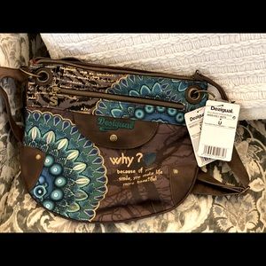 Desigual leather & canvas peacock crossbody purse